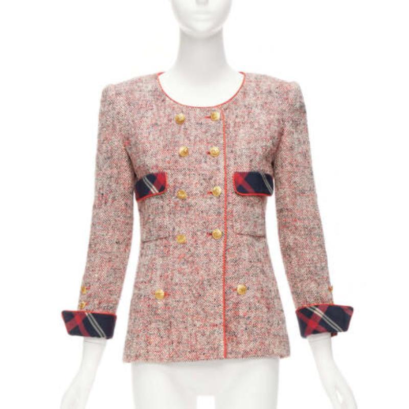CHANEL Chaqueta blazer vintage de tweed boucle con botones dorados FR34 XS Marrón en venta