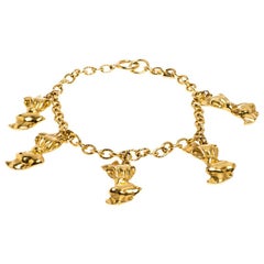 Chanel Vintage Bow Charm Gold Tone Collar Necklace