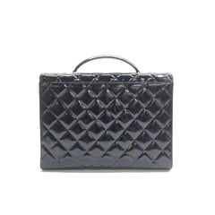 Chanel Vintage Briefcase Black Patent Leather Gold Mega CC Hardware