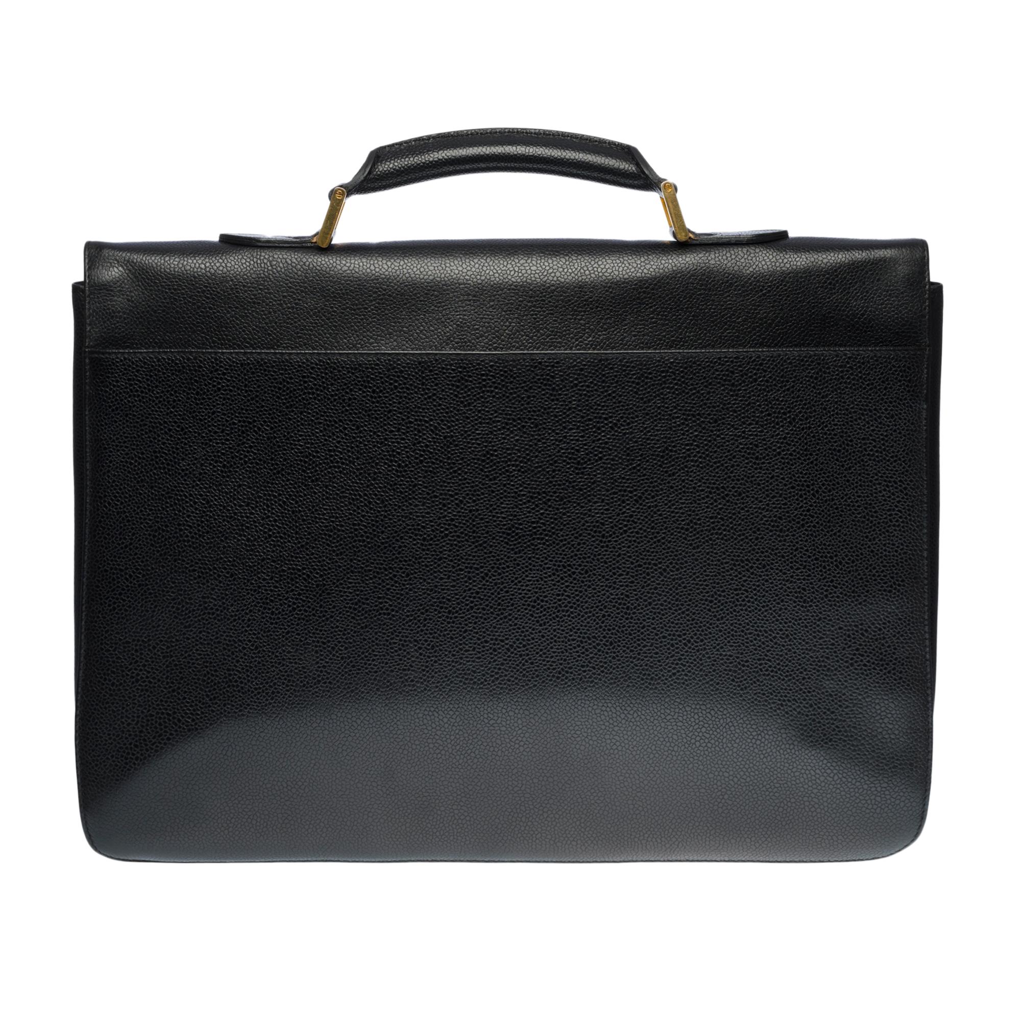 Chanel vintage Briefcase in black grained leather, GHW For Sale at 1stDibs