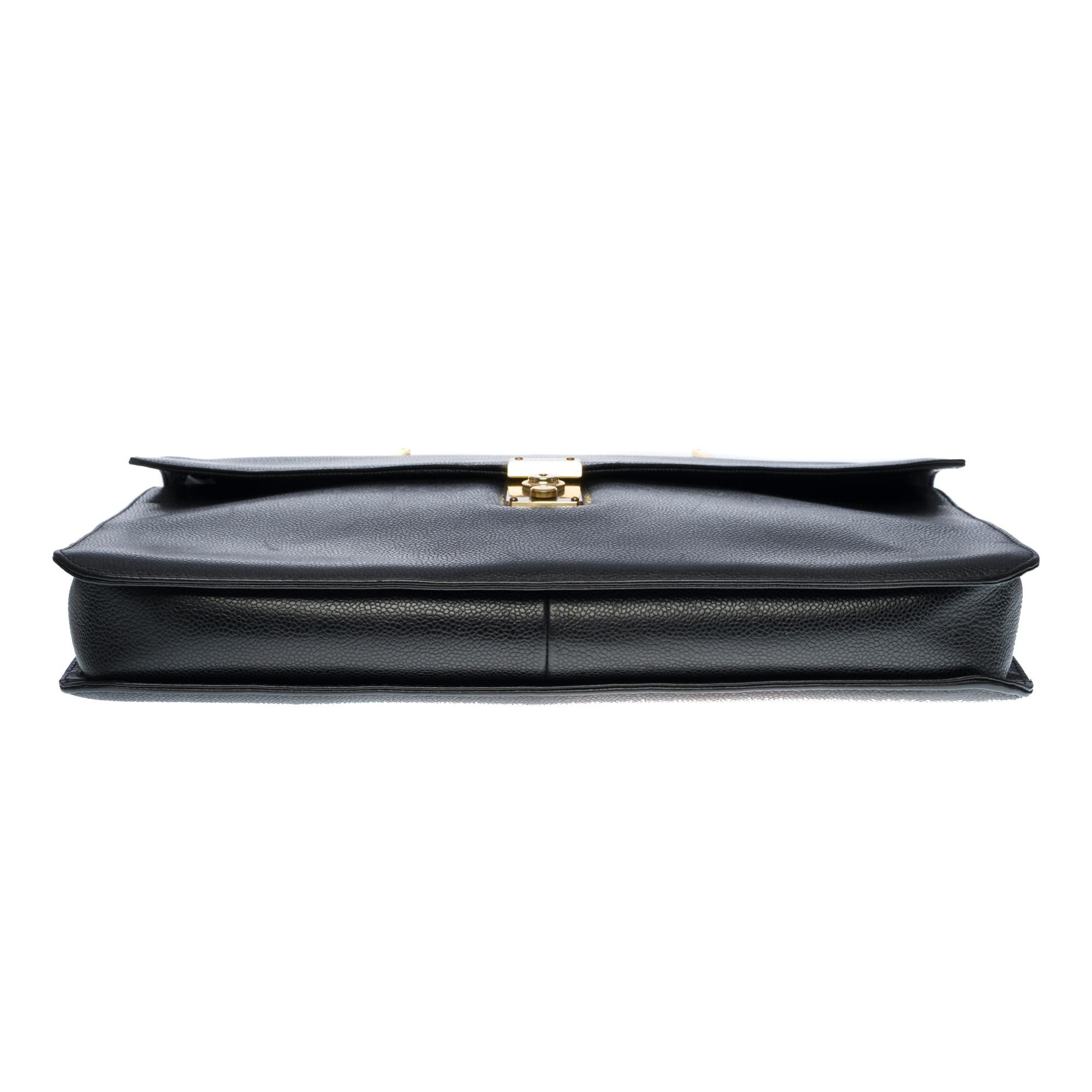 Chanel vintage Briefcase in black grained leather, GHW 3