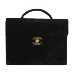Chanel Vintage Briefcase Quilted Velvet Large
