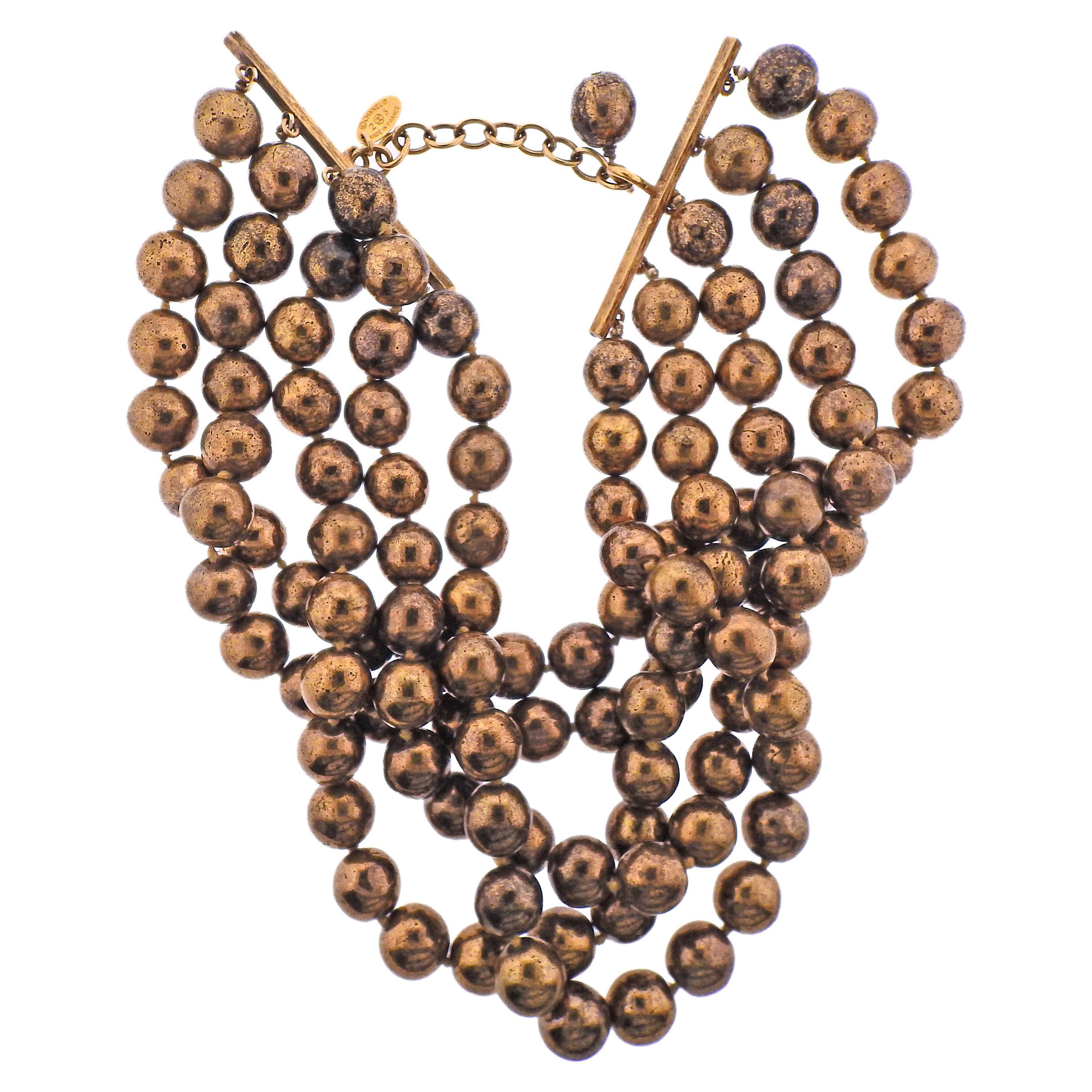 Chanel Vintage Bronze Bead Choker Necklace