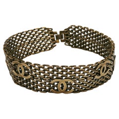 Chanel Vintage Bronze Toned Mesh Chainmail CC Choker Necklace, Fall 1997