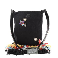Chanel Vintage Brooch Fringe Tote in lana e pelle impreziosita Small