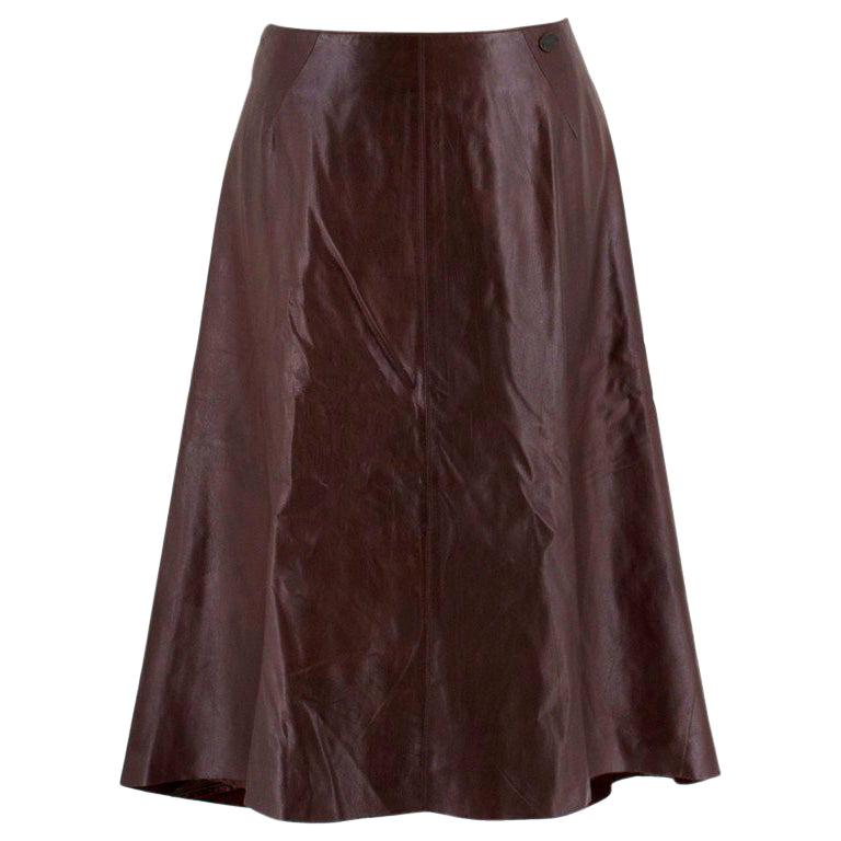 Chanel Vintage Brown Calfskin Leather Midi Skirt - Size US 6 For Sale