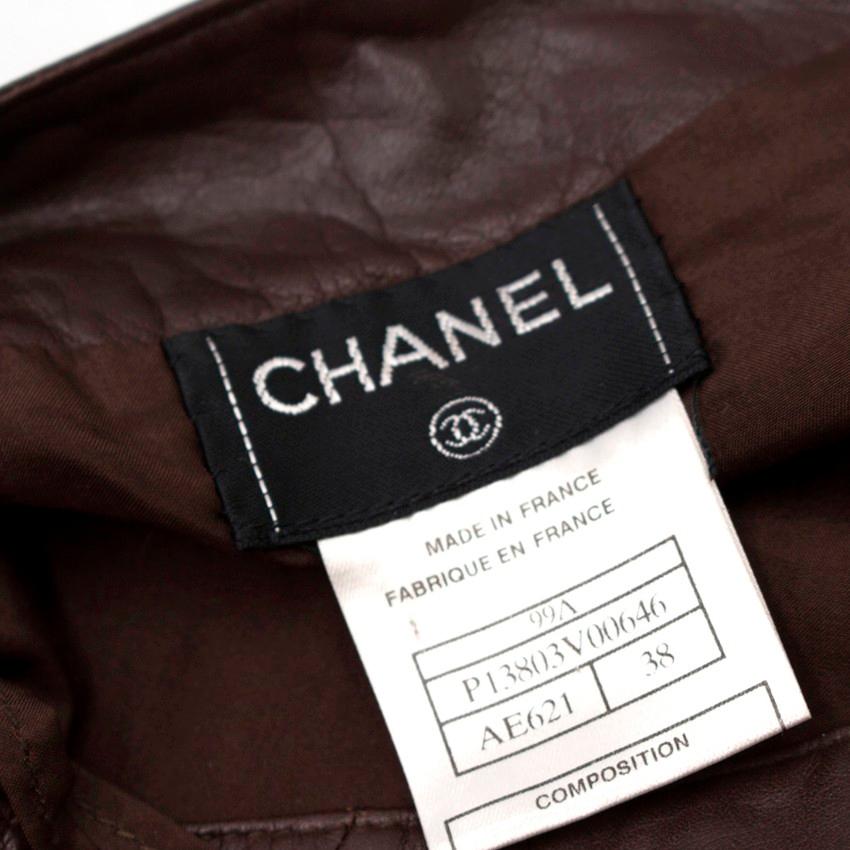 Chanel Vintage Brown Calfskin Leather Midi Skirt US 6 In Good Condition For Sale In London, GB