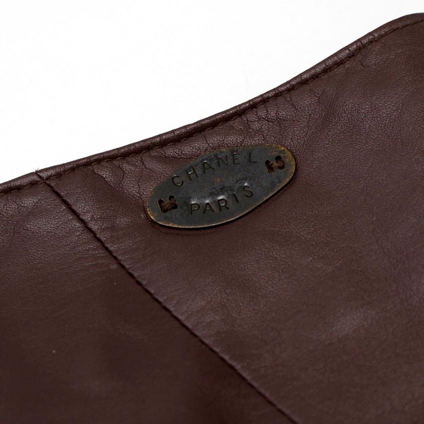 Chanel Vintage Brown Calfskin Leather Midi Skirt US 6 For Sale 2