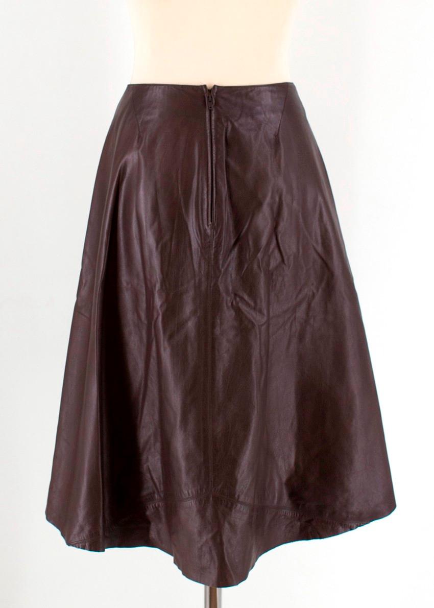 Chanel Vintage Brown Calfskin Leather Midi Skirt US 6 For Sale 3