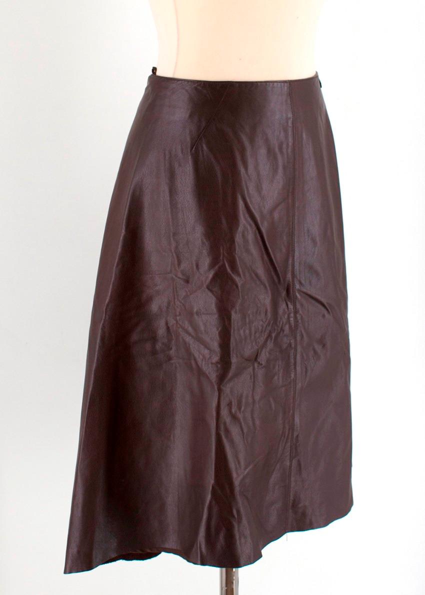 Chanel Vintage Brown Calfskin Leather Midi Skirt US 6 For Sale 4