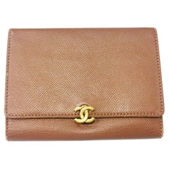 Chanel Vintage Brown Caviar Tri-Fold Wallet