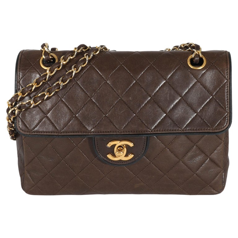 Chanel Vintage Brown Lambskin 24k CC Flap Bag For Sale at 1stDibs
