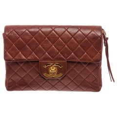 Chanel Vintage Brown Lambskin Leather CC Flap Backpack 