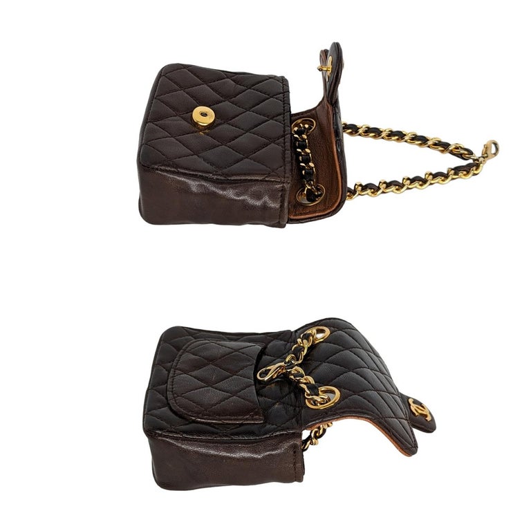 Chanel Vintage Brown Lambskin Quilted Micro Mini Flap Belt Bag Charm En  vente sur 1stDibs