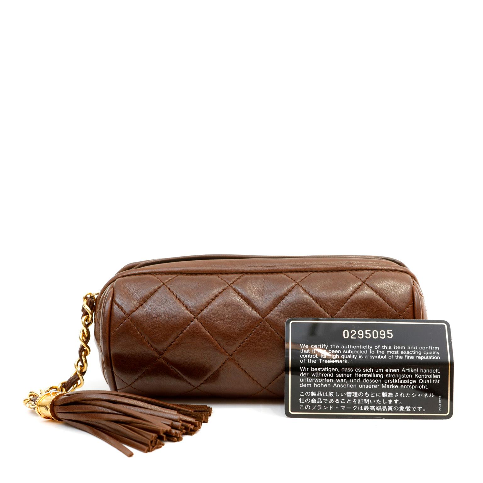 Women's Chanel Vintage Brown Lambskin Tassel Pouch For Sale