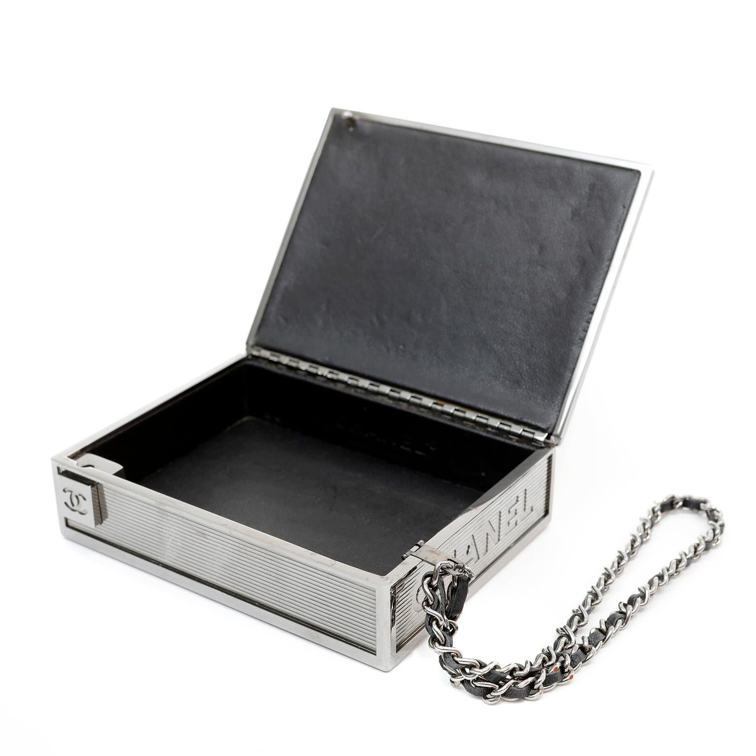 Black Chanel Vintage Brown Leather Box Purse Wristlet For Sale