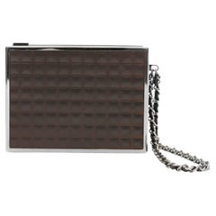 Chanel Used Brown Leather Box Purse Wristlet