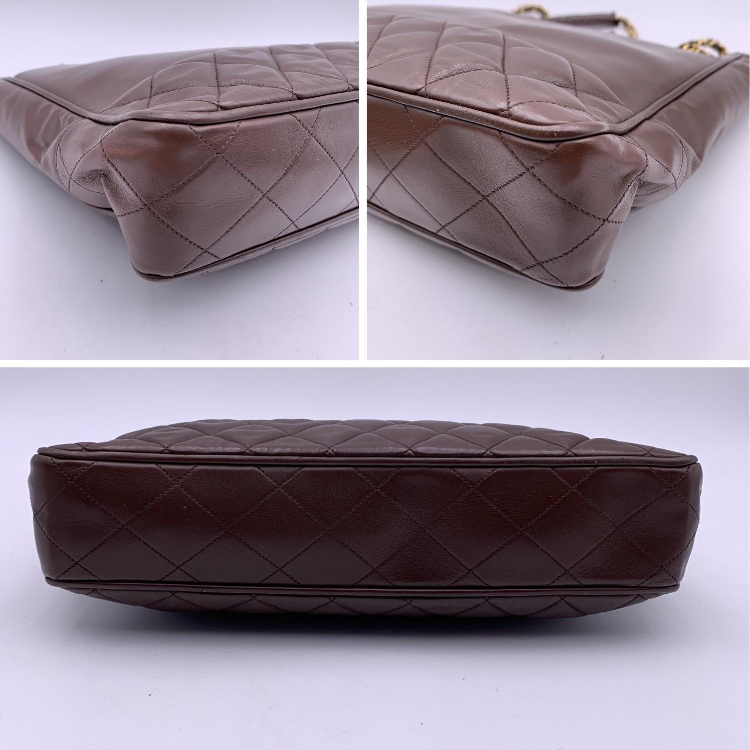 Black Chanel Vintage Brown Leather Shoulder Bag Tote Bottom Quilting