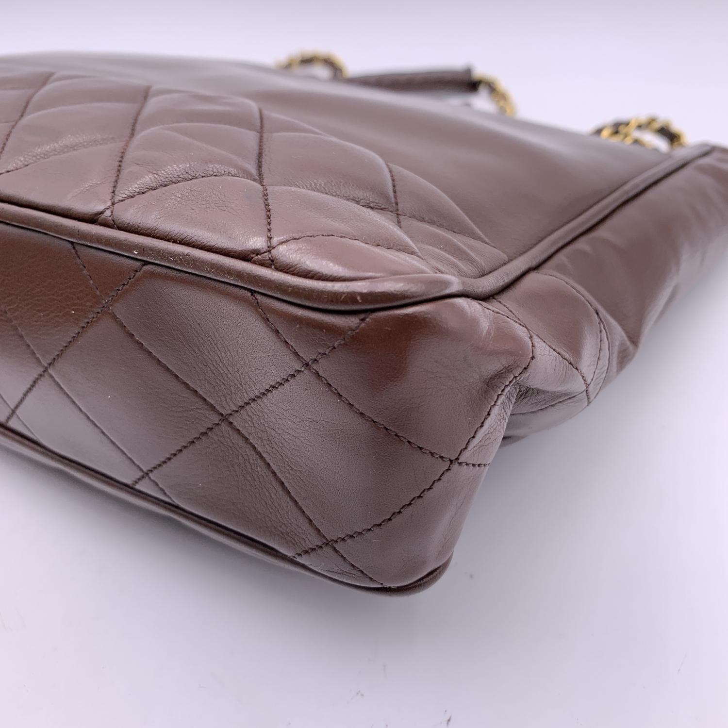 Chanel Vintage Brown Leather Shoulder Bag Tote Bottom Quilting 2