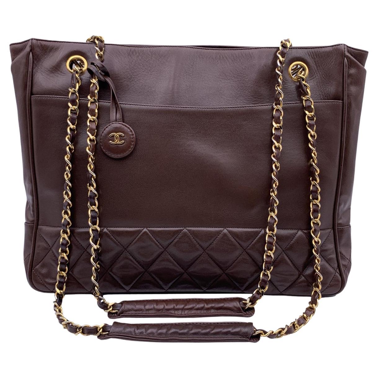 Chanel Vintage Brown Leather Shoulder Bag Tote Bottom Quilting
