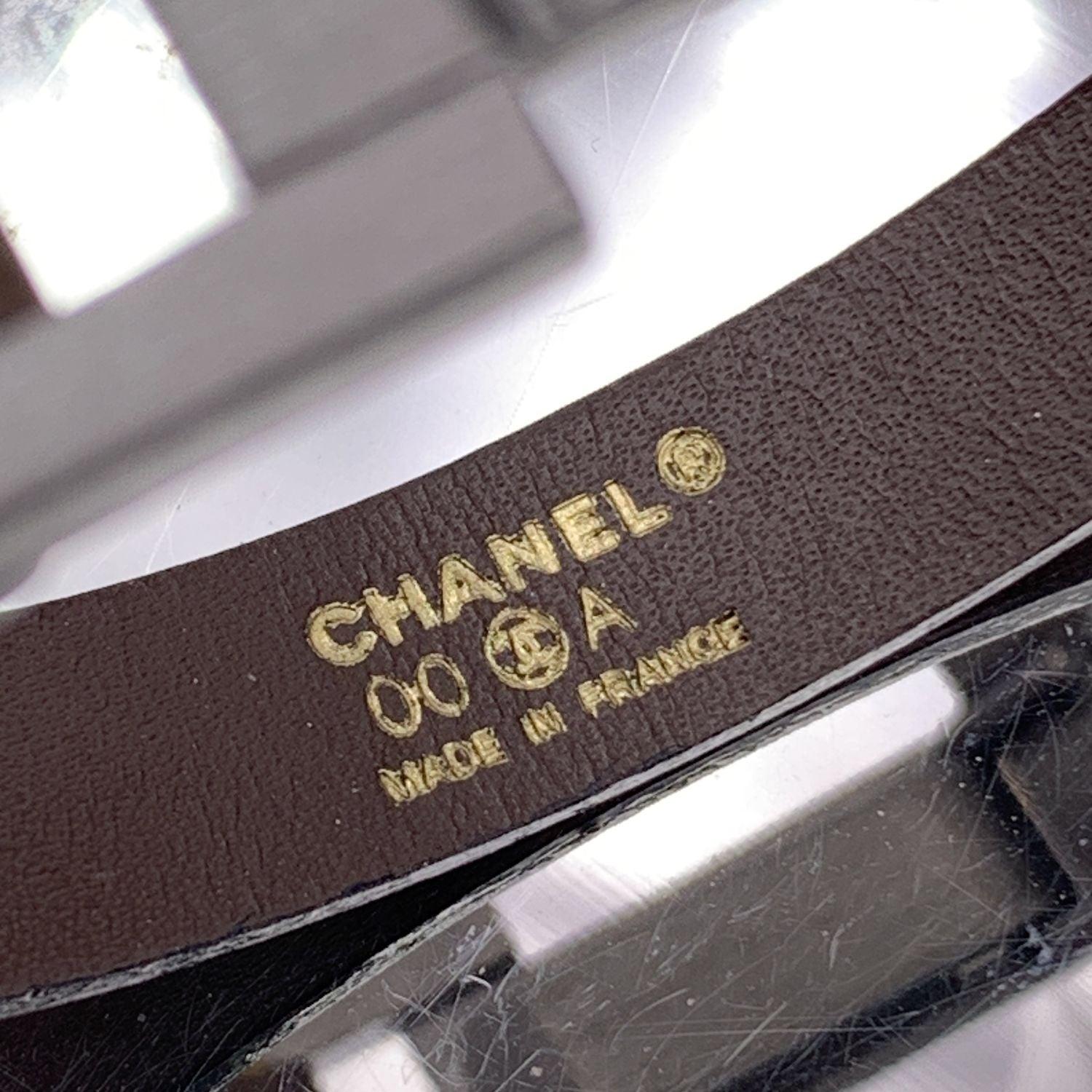 Chanel Vintage Brown Leather Unisex Logo Bracelet For Sale 2