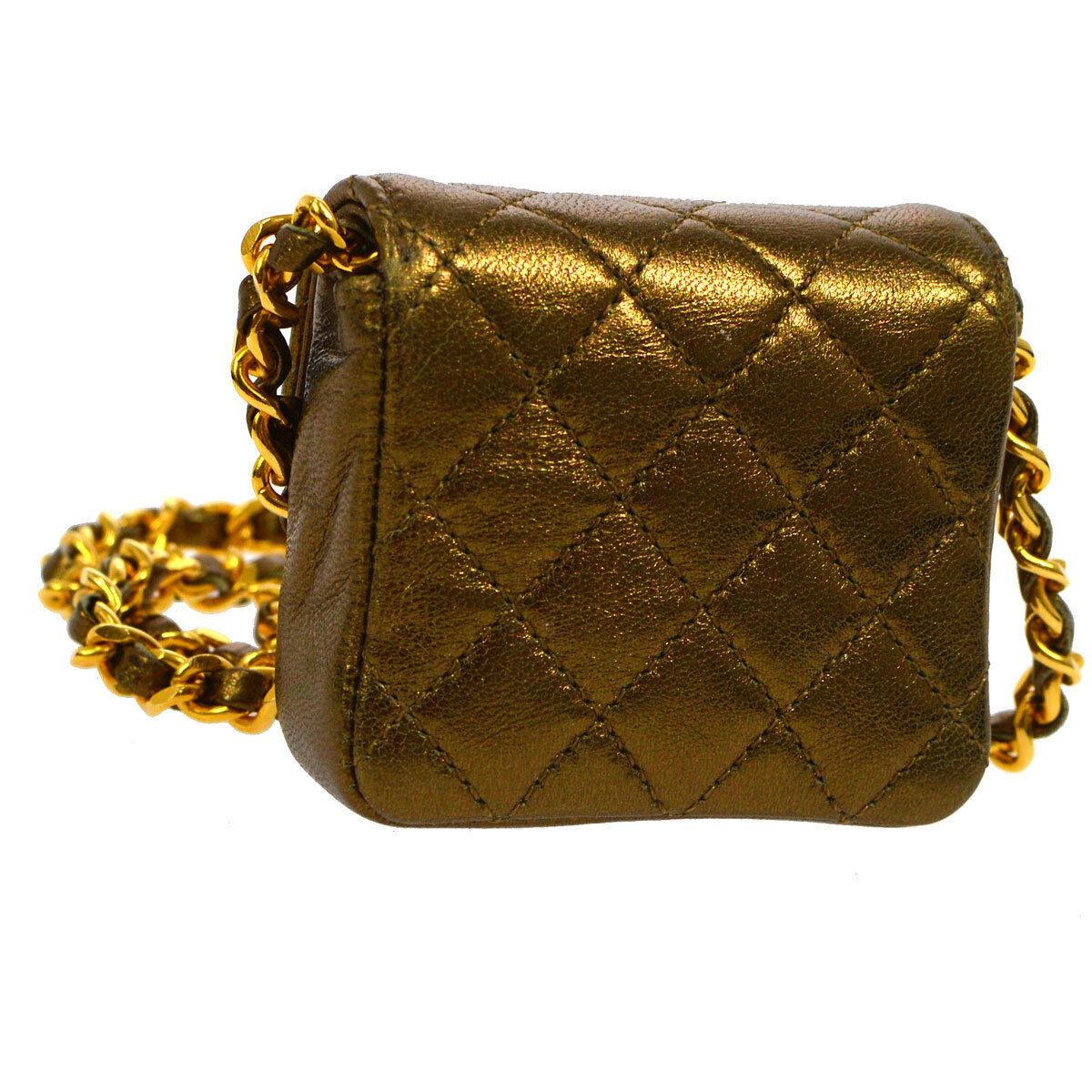 Chanel Vintage Brown Metallic Leather Micro Mini Shoulder Flap Bag in Box In Good Condition In Chicago, IL
