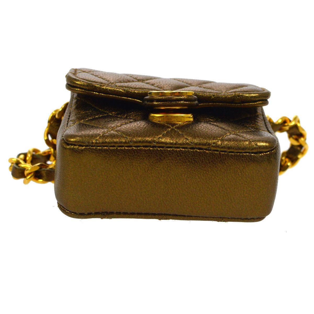 Women's Chanel Vintage Brown Metallic Leather Micro Mini Shoulder Flap Bag in Box