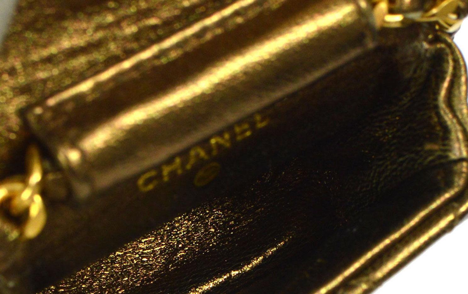 Chanel Vintage Brown Metallic Leather Micro Mini Shoulder Flap Bag in Box 2