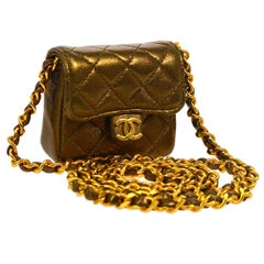 Chanel Black Leather Gold Chain Evening Micro Mini Shoulder Flap Bag For  Sale at 1stDibs