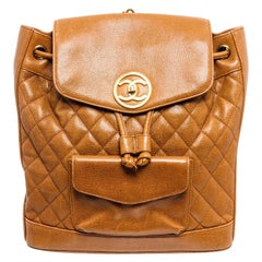 Chanel Vintage Brown Quilted Caviar Leather CC Backpack