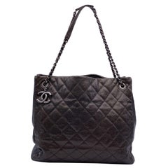 Chanel Vintage Brown Quilted Leather Caviar Chic Shopping Tote