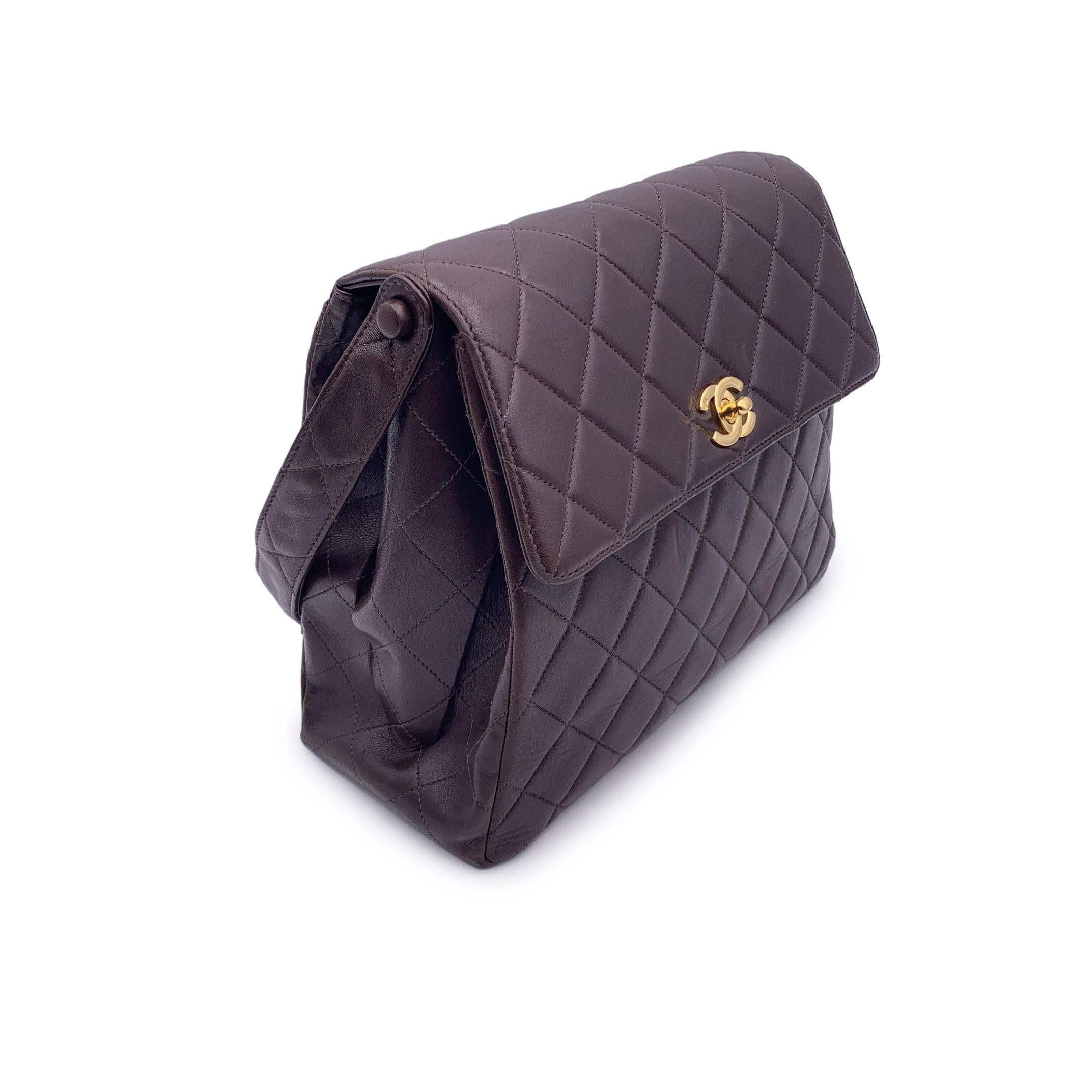 Black Chanel Vintage Brown Quilted Leather CC Logo Shoulder Bag