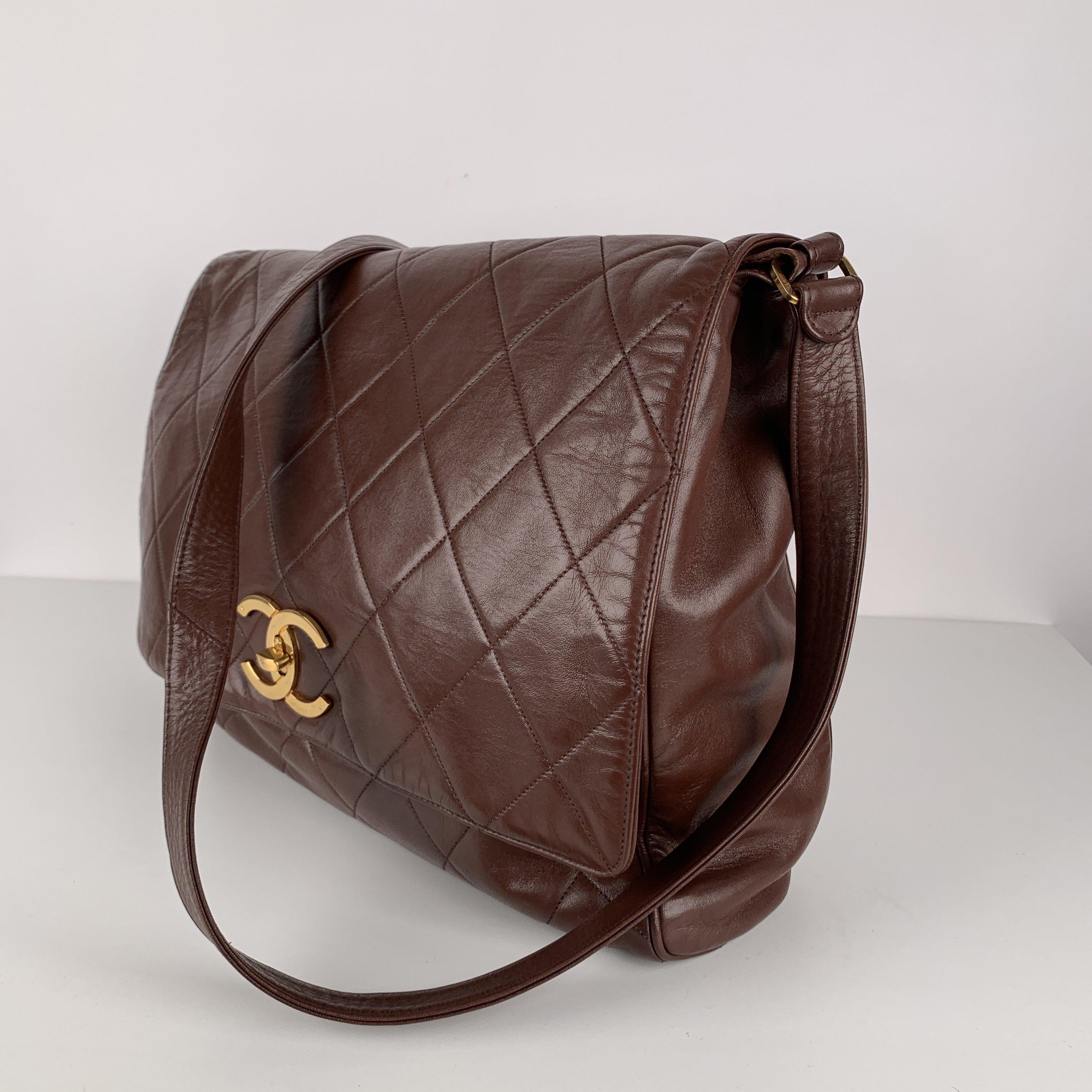 Women's Chanel Vintage Brown Quilted Leather Large Messenger Bag