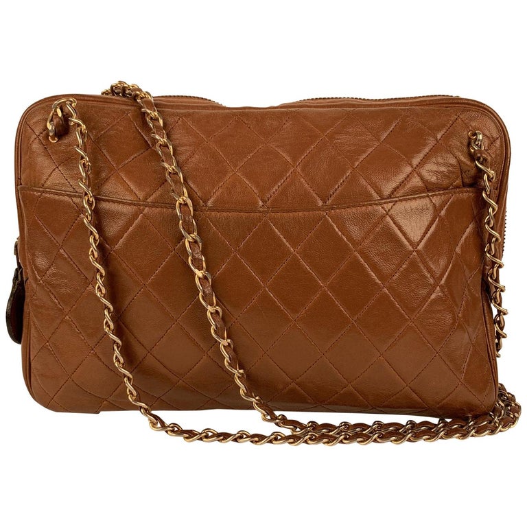 Chanel Vintage Brown Quilted Leather Shoulder Bag For Sale at 1stdibs