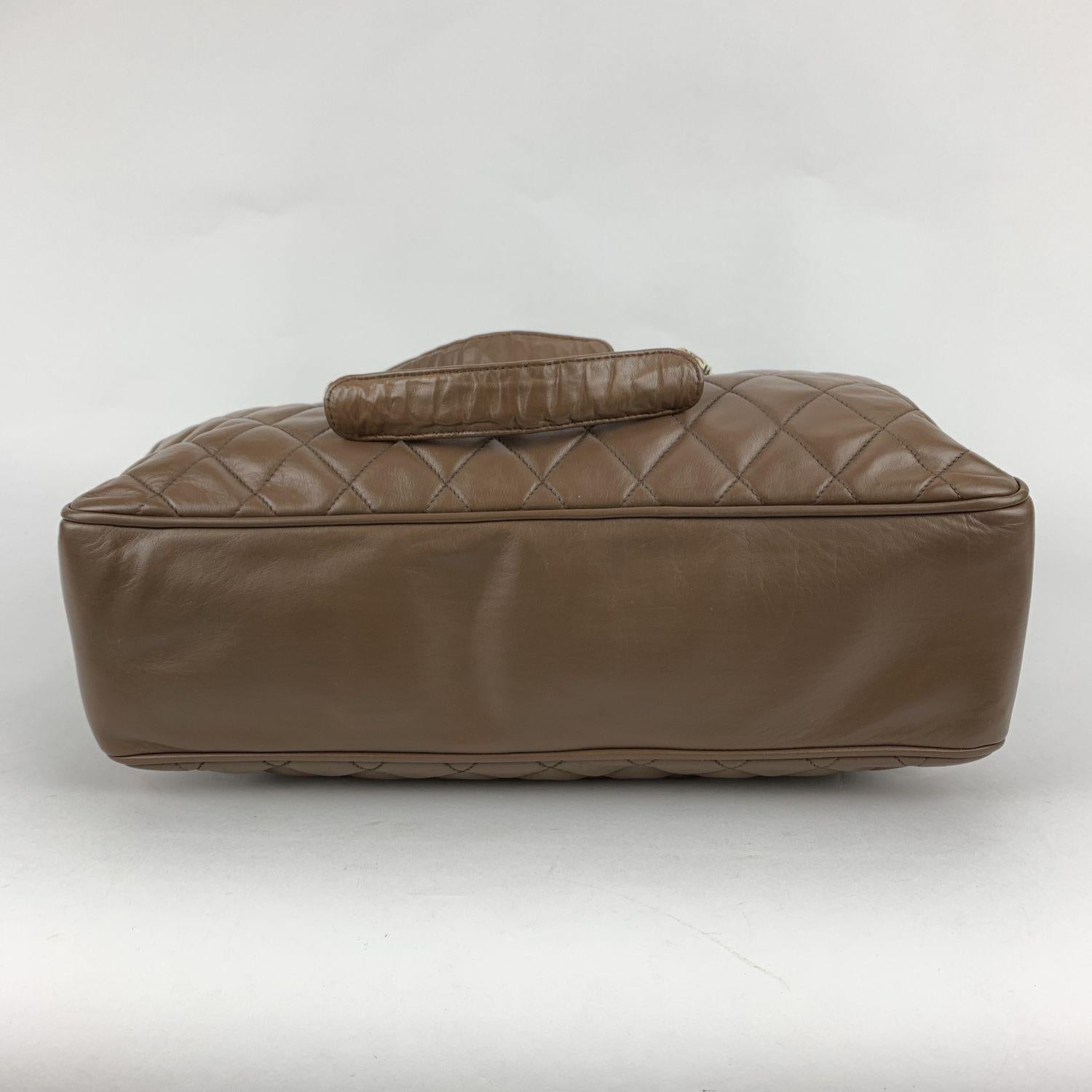 Women's Chanel Vintage Brown Quilted Leather Tote Shoulder Shopping Bag