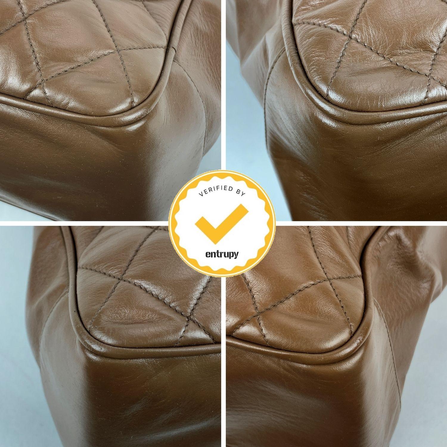 Chanel Vintage Brown Quilted Leather Tote Shoulder Shopping Bag 1