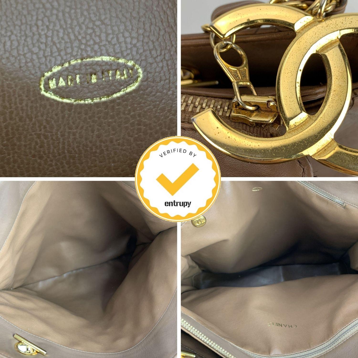 Chanel Vintage Brown Quilted Leather Tote Shoulder Shopping Bag 3