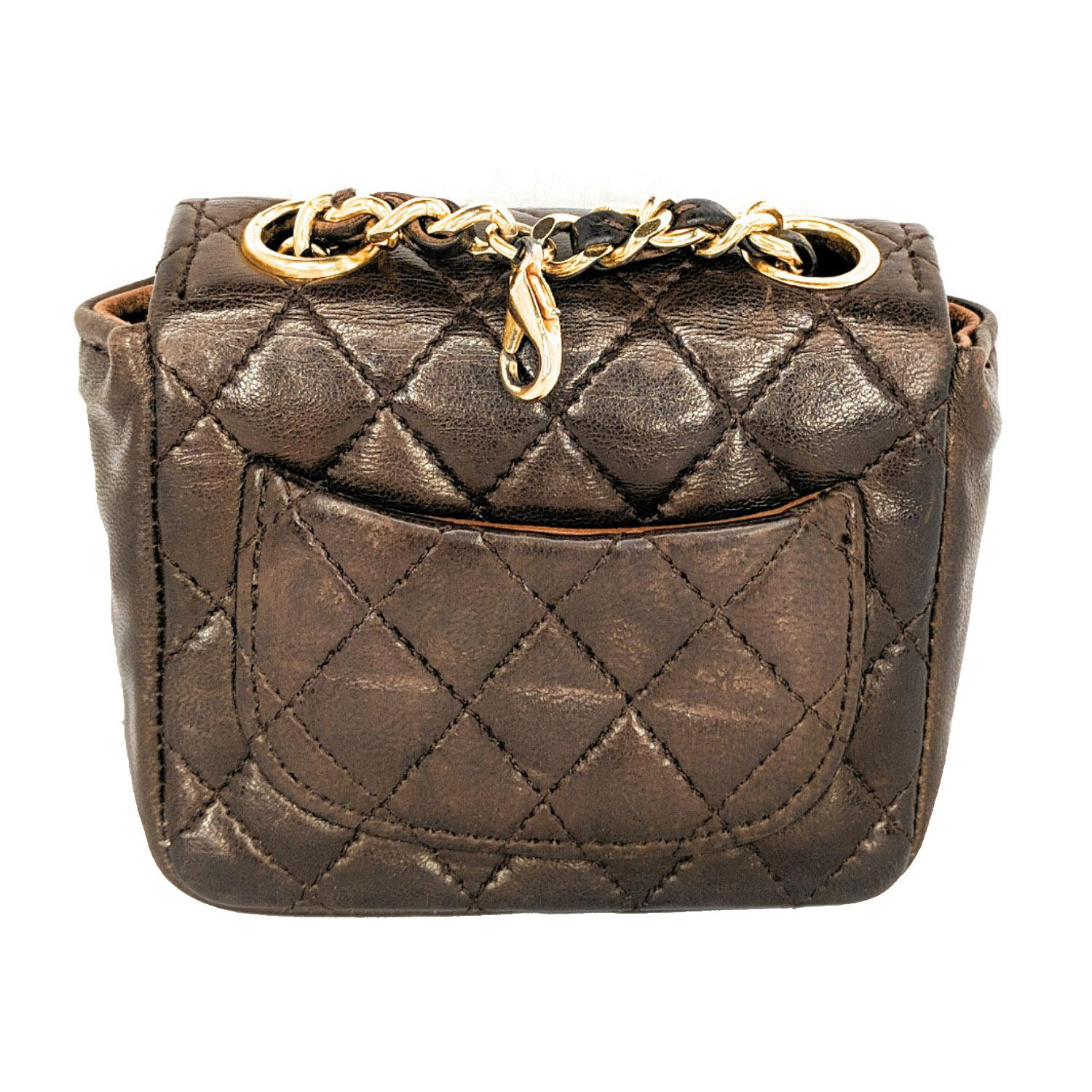Chanel Vintage Brown Quilted Micro Belt Bag In Good Condition In Scottsdale, AZ