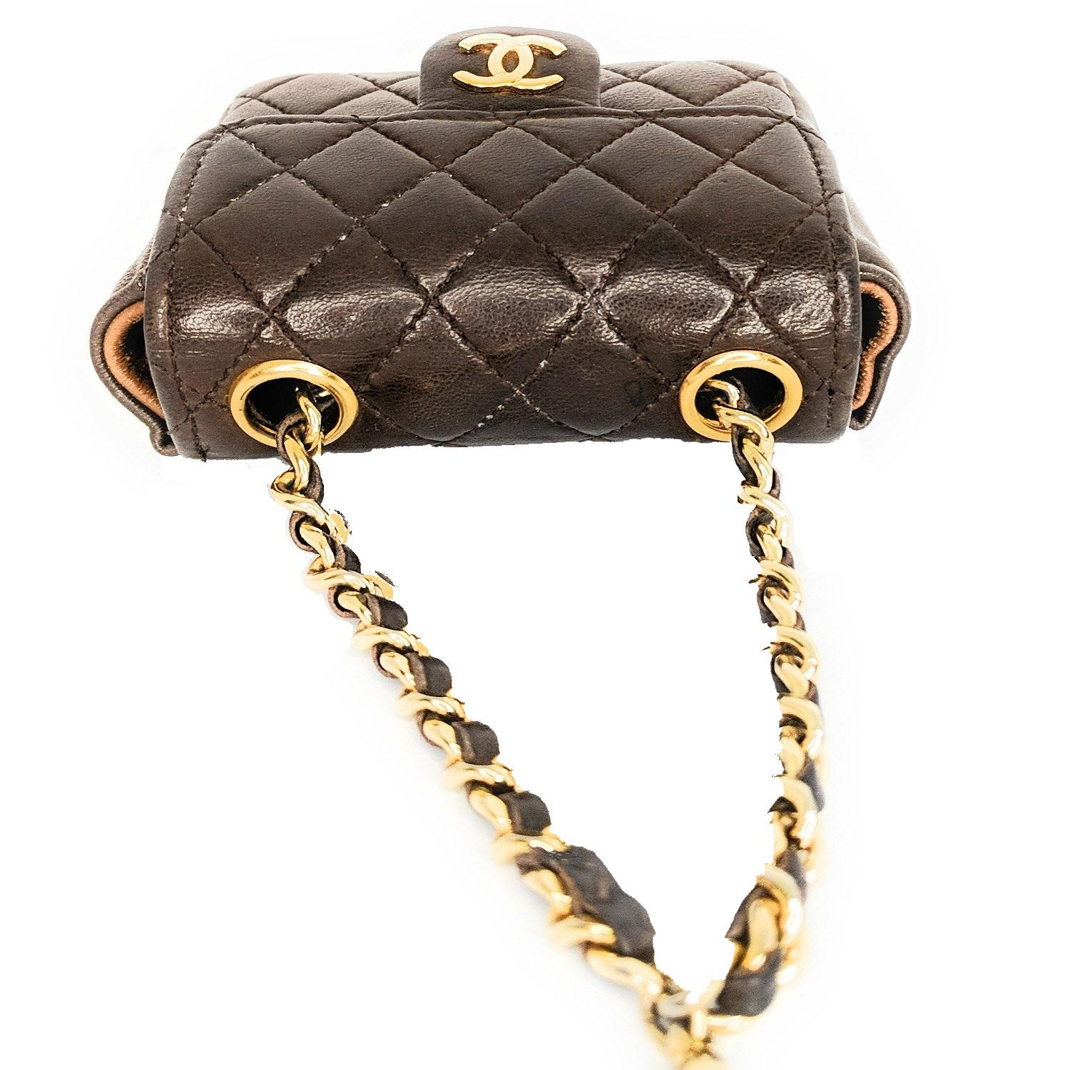 Chanel Vintage Brown Quilted Micro Belt Bag 1