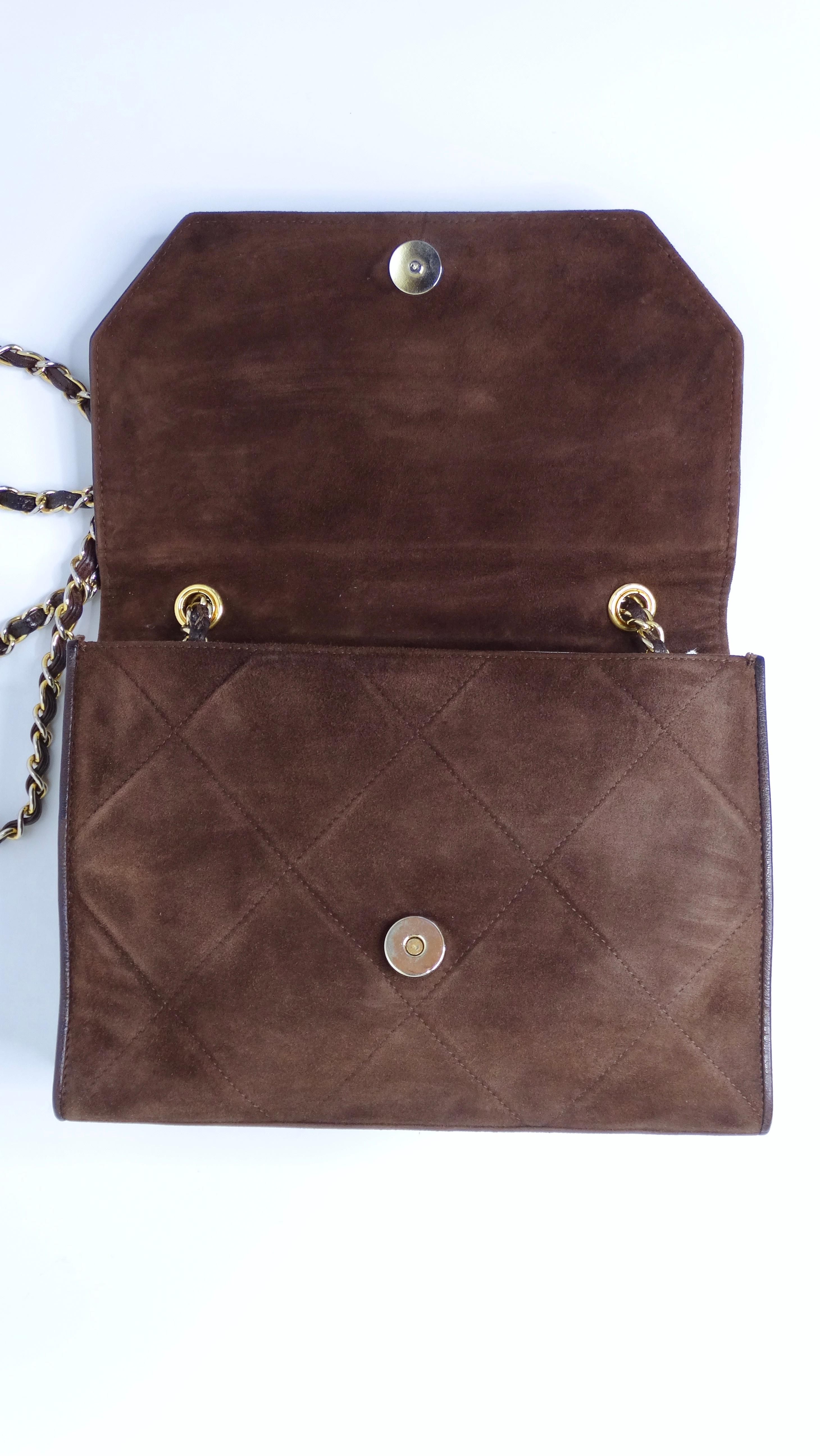 Chanel Vintage Brown Suede Flap Bag 3