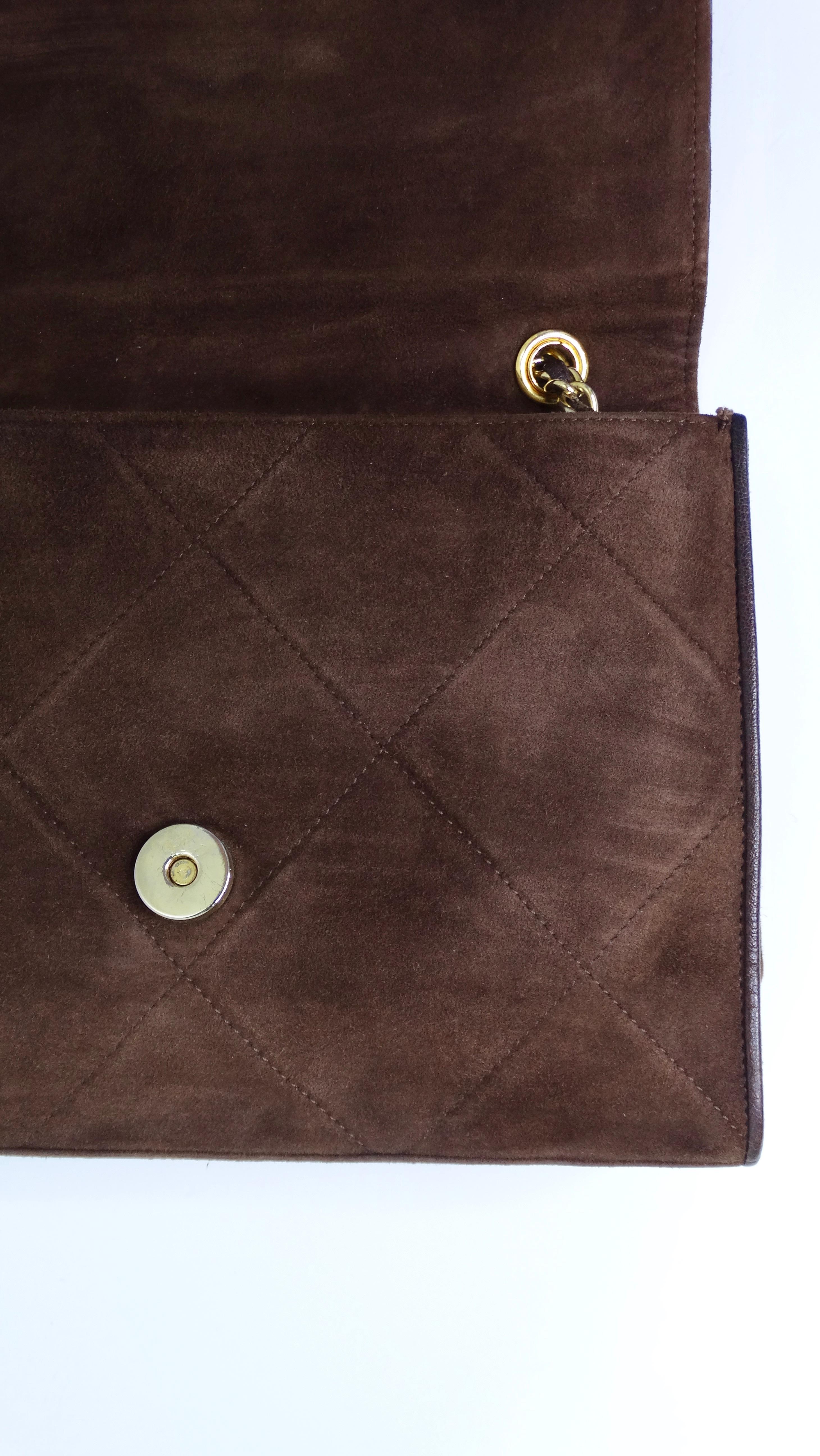 Chanel Vintage Brown Suede Flap Bag 4