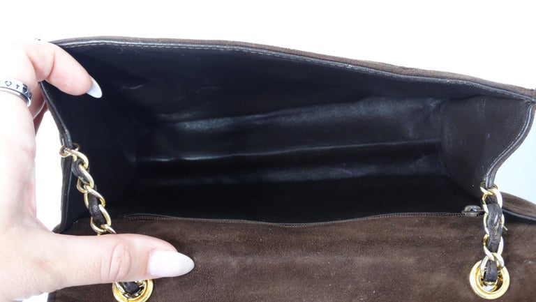 Chanel Vintage Brown Suede Flap Bag at 1stDibs