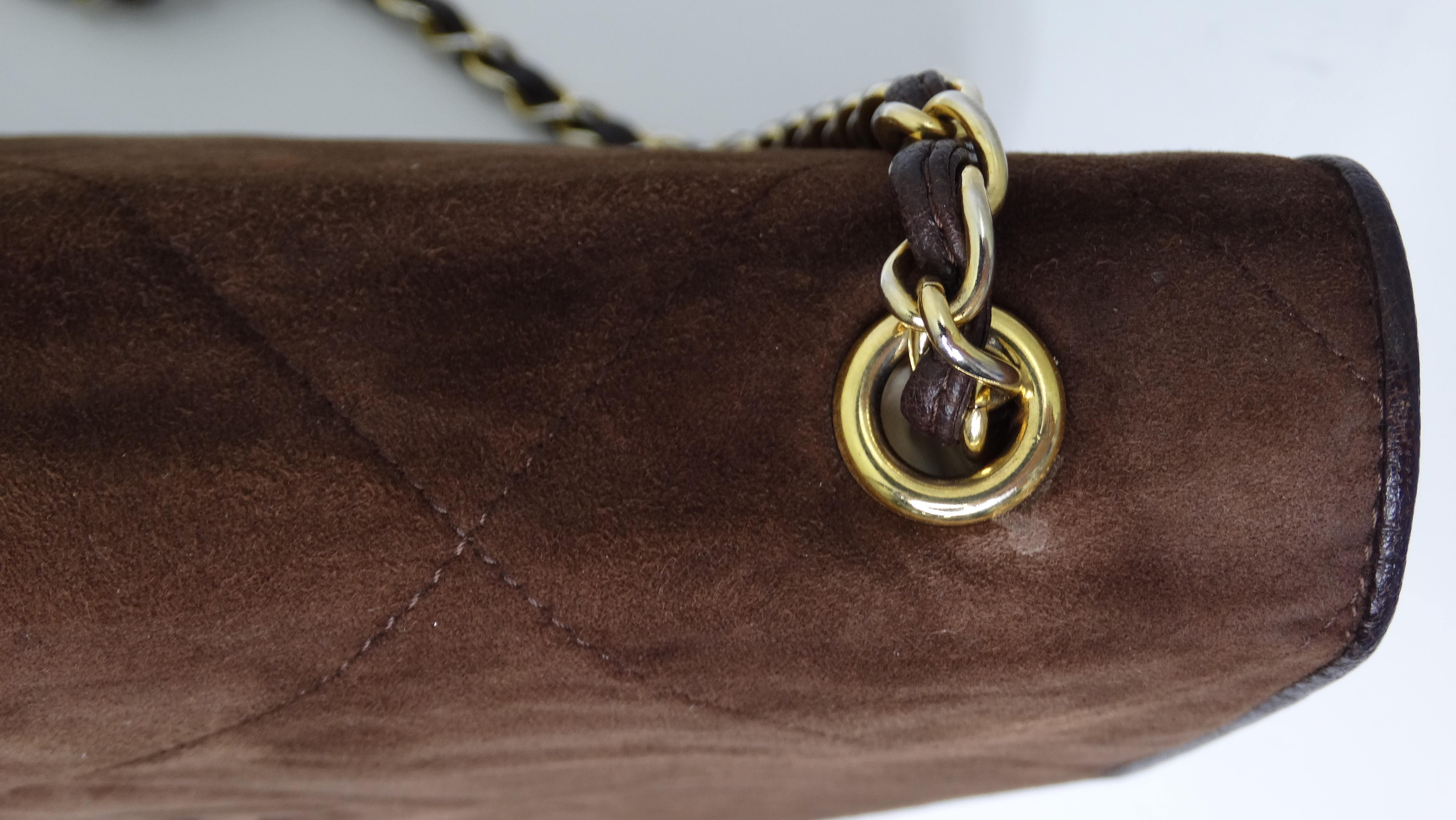 Chanel Vintage Brown Suede Flap Bag 9