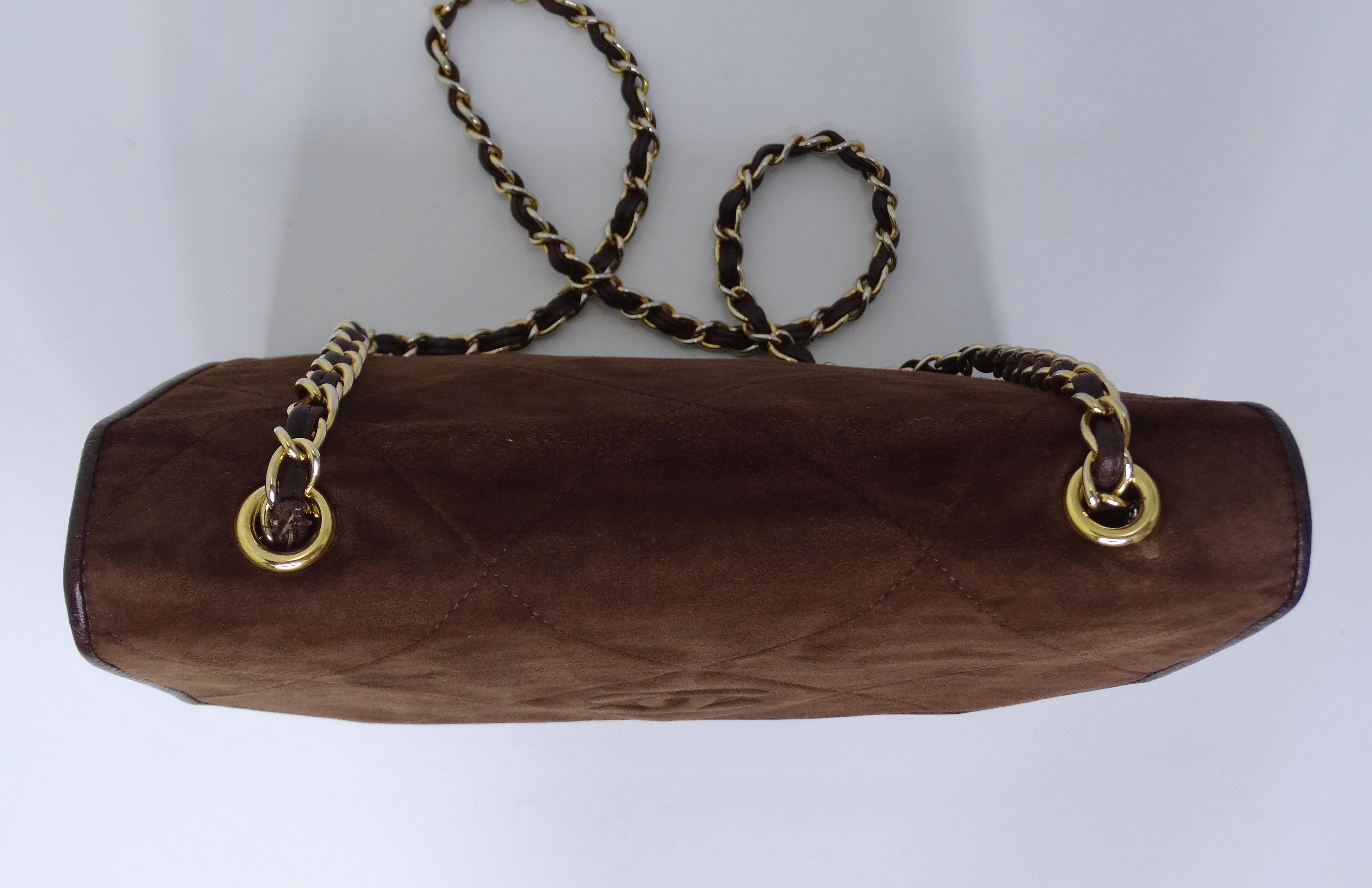 Chanel Vintage Brown Suede Flap Bag 2