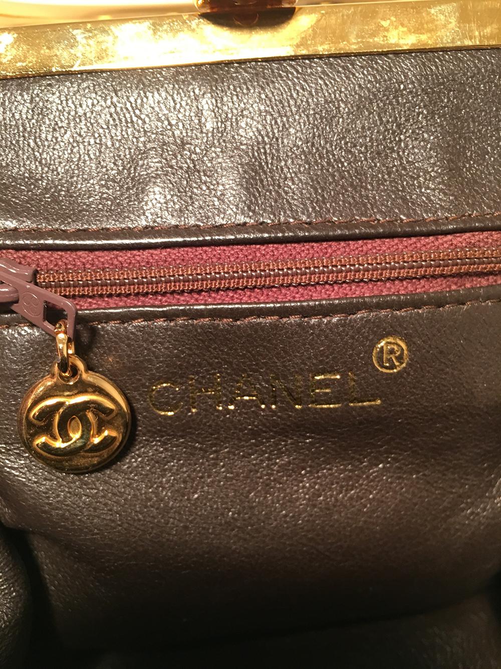 Chanel Vintage Brown Suede Gold Top Handle Small Evening Frame Bag In Excellent Condition In Philadelphia, PA