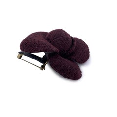 Chanel Vintage Brown Tweed Flower Brooch Pin Camelia Camellia