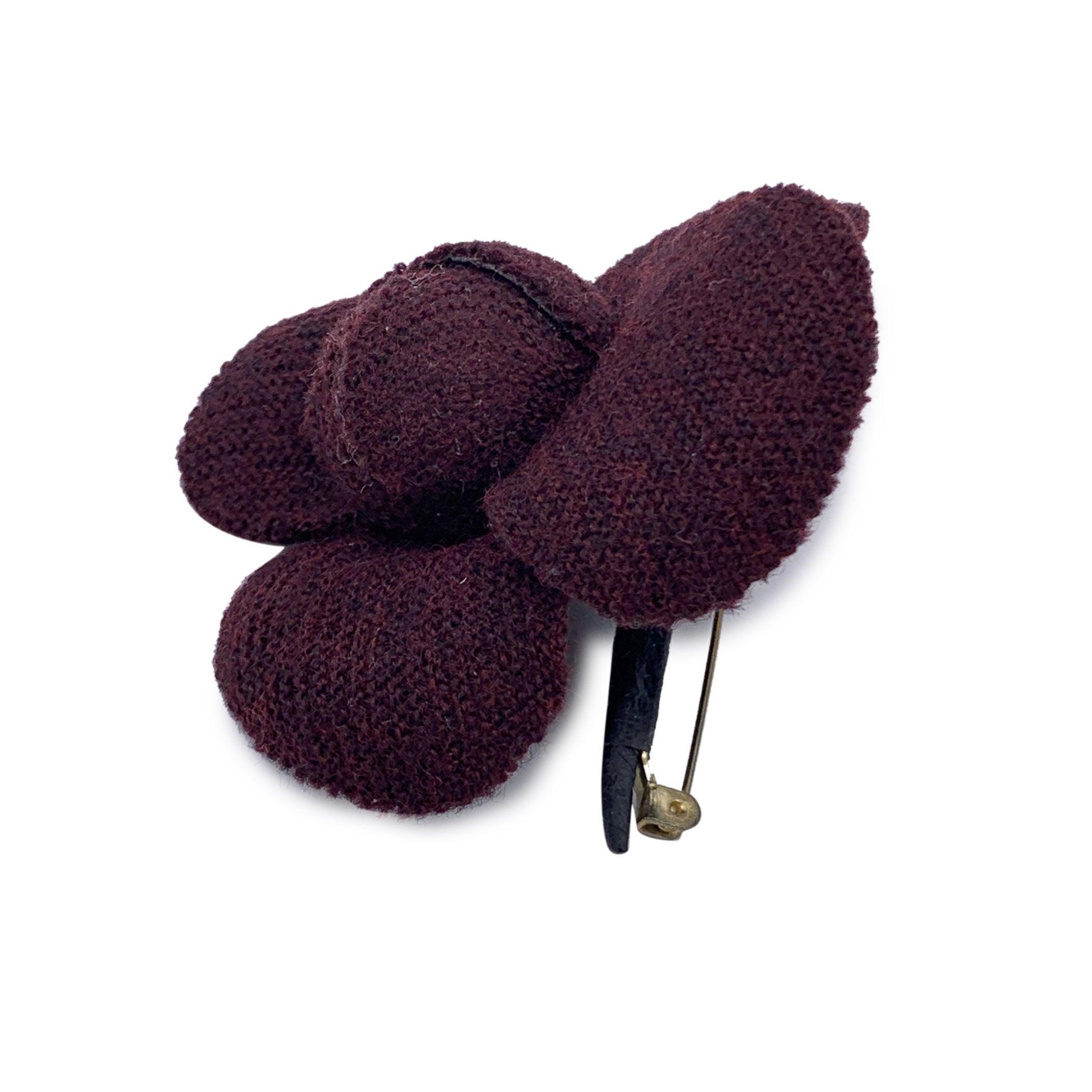 Black Chanel Vintage Brown Tweed Flower Brooch Pin Camelia Camellia For Sale