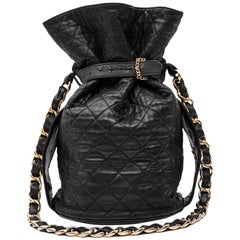 CHANEL Vintage Bucket Bag in Black Quilted Leather