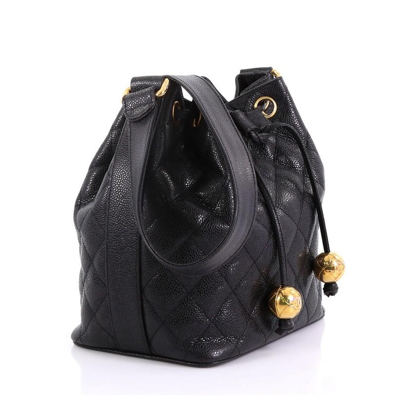 Black Chanel Vintage Bucket Bag Quilted Caviar Small