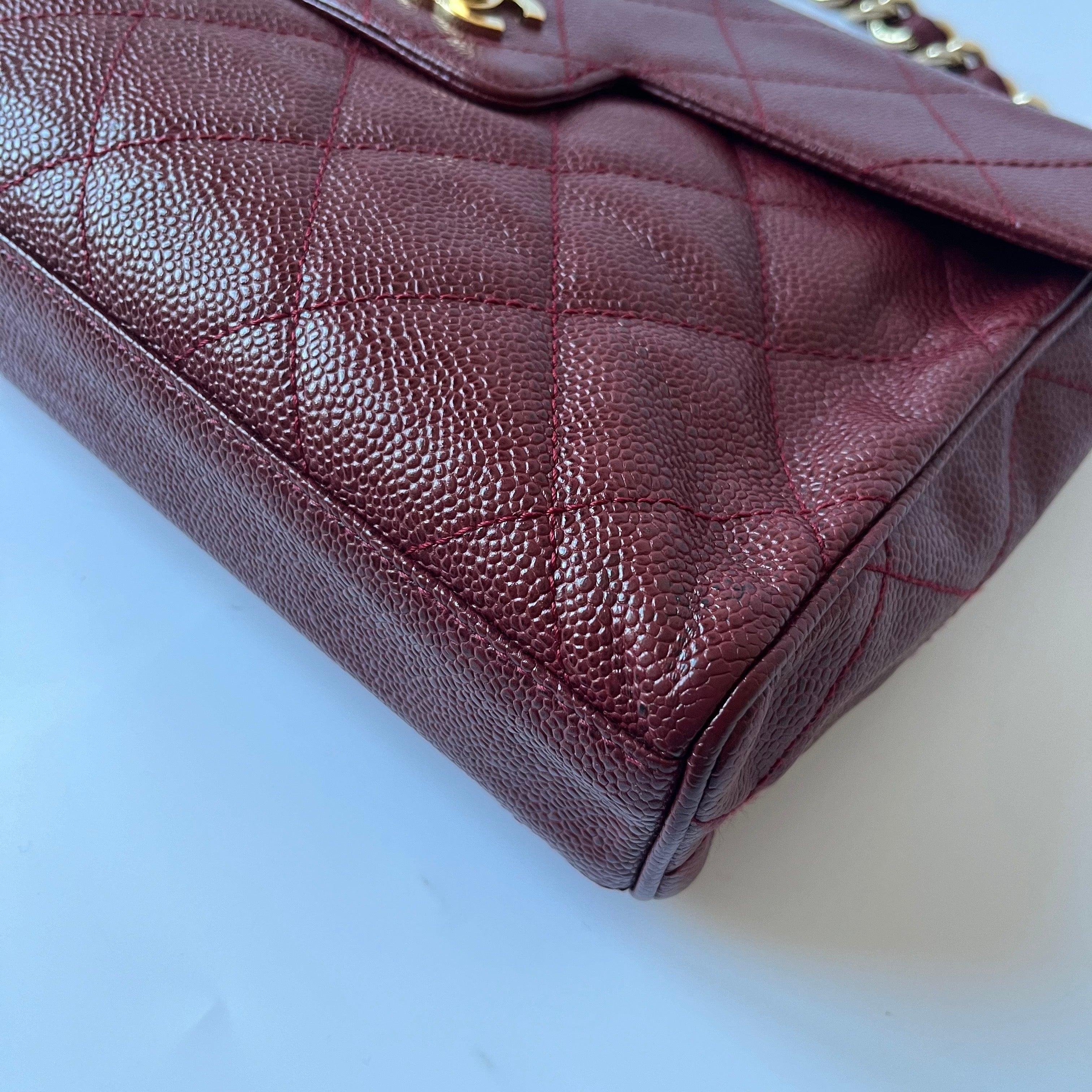 Chanel Vintage Burgundy Caviar Leather Shoulder Bag 24k Gold HW For Sale 6